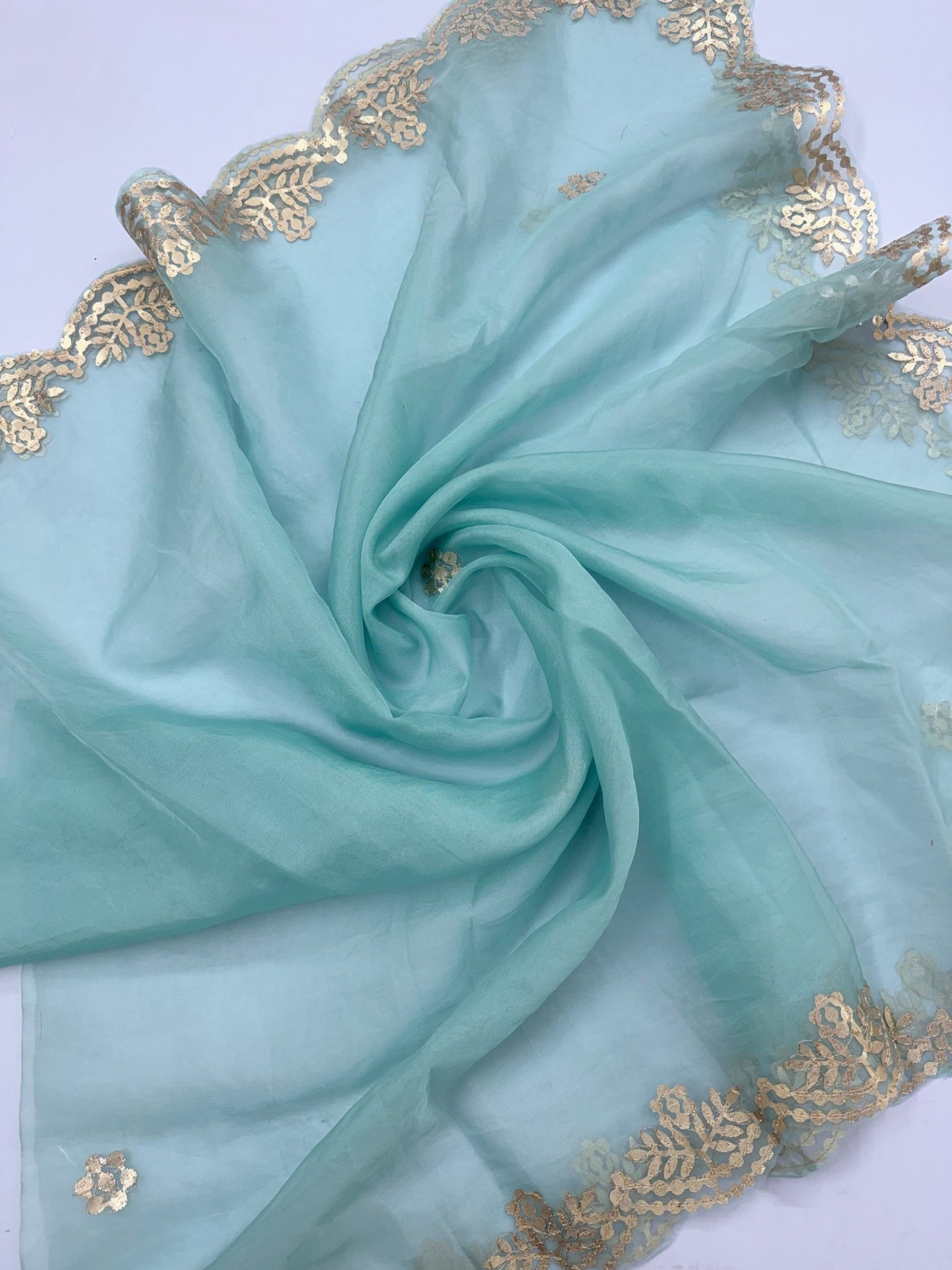 Hand - crafted Fancy Organza Dupatta with Heavy Embroidery Gota Patti Border with elegant handwork - LIBASTINO