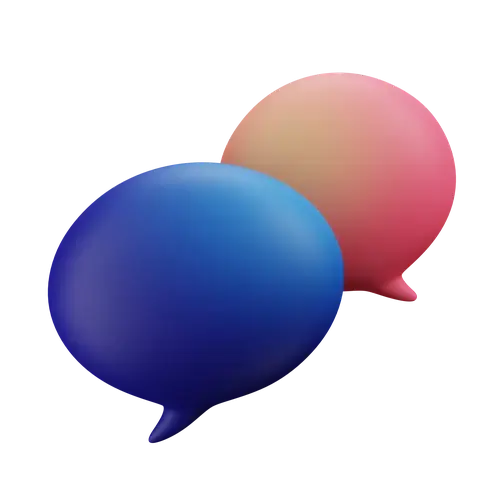 Two colorful speech bubbles, one blue and one pink, on a white background.