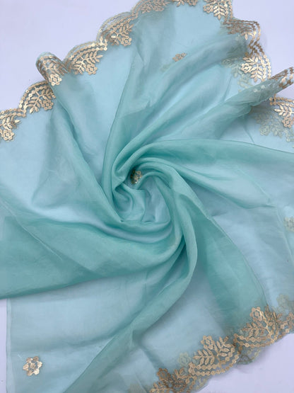 Hand - crafted Fancy Organza Dupatta with Heavy Embroidery Gota Patti Border with elegant handwork - LIBASTINO