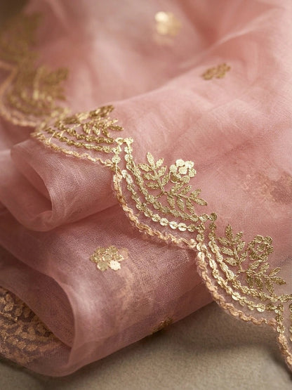Hand - crafted Fancy Organza Dupatta with Heavy Embroidery Gota Patti Border with elegant handwork - LIBASTINO