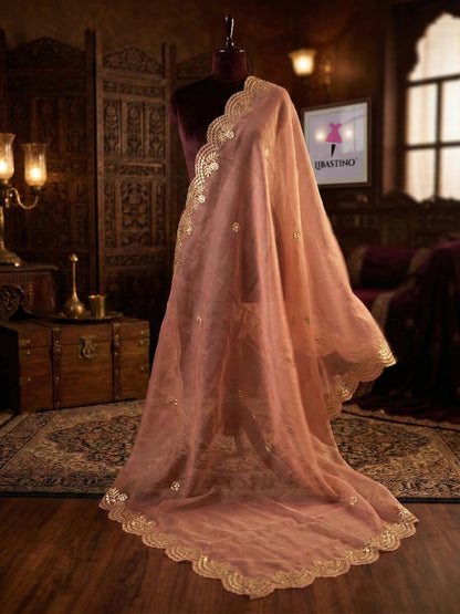 Hand - crafted Fancy Organza Dupatta with Heavy Embroidery Gota Patti Border with elegant handwork - LIBASTINO