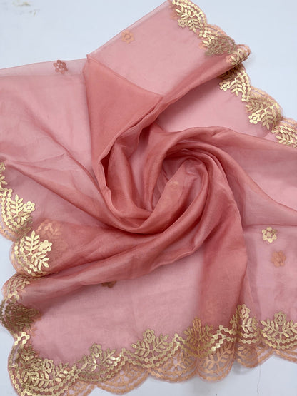 Hand - crafted Fancy Organza Dupatta with Heavy Embroidery Gota Patti Border with elegant handwork - LIBASTINO