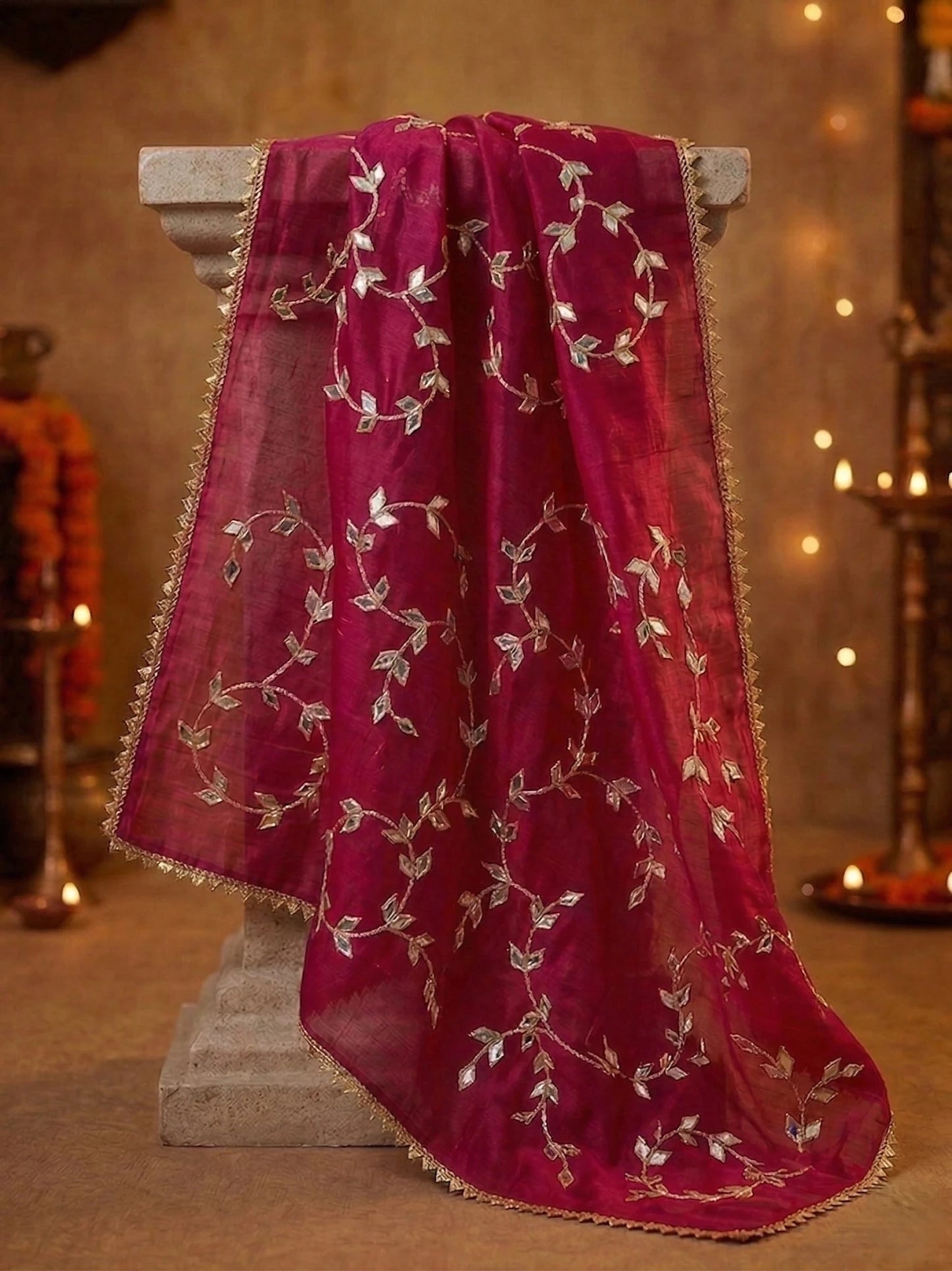 Hand - crafted Hand Embroidered Rani Pink Salwar Kameez for Women: Handmade Punjabi Suit for Wedding with elegant handwork - LIBASTINO