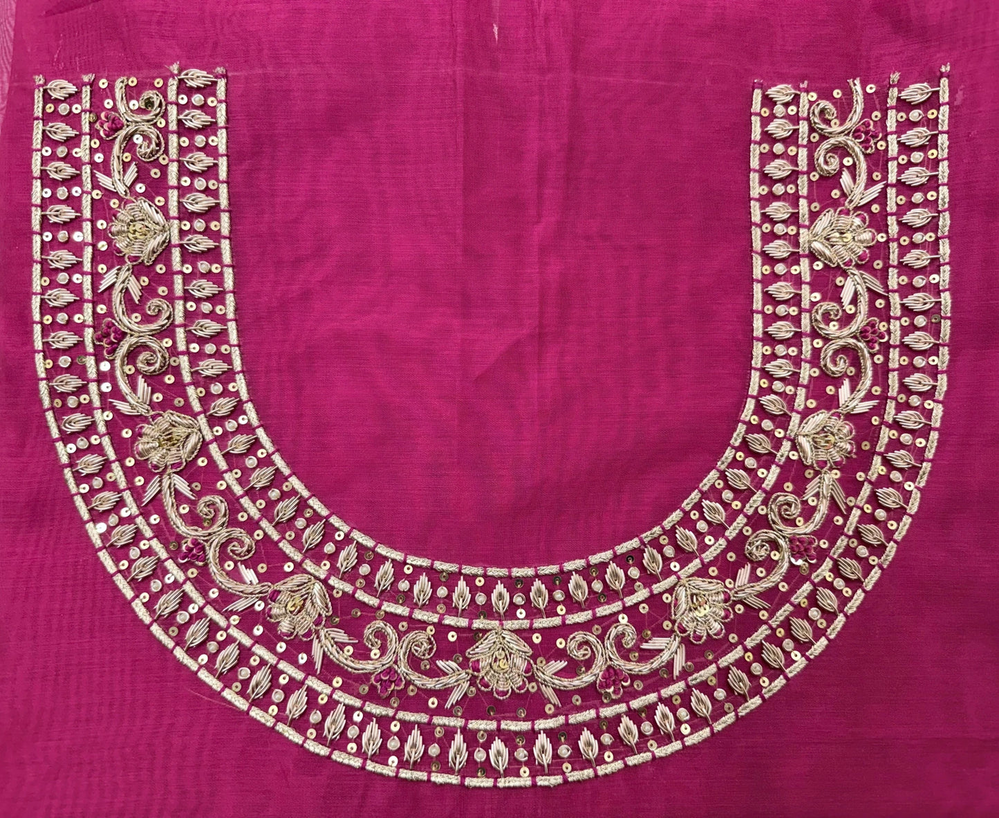 Hand - crafted Hand Embroidered Rani Pink Salwar Kameez for Women: Handmade Punjabi Suit for Wedding with elegant handwork - LIBASTINO