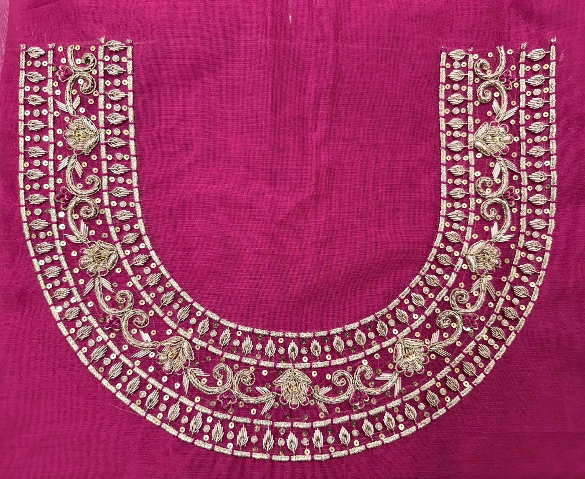Hand - crafted Hand Embroidered Rani Pink Salwar Kameez for Women: Handmade Punjabi Suit for Wedding with elegant handwork - LIBASTINO