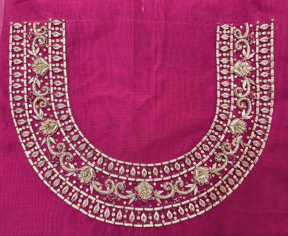 Hand - crafted Hand Embroidered Rani Pink Salwar Kameez for Women: Handmade Punjabi Suit for Wedding with elegant handwork - LIBASTINO