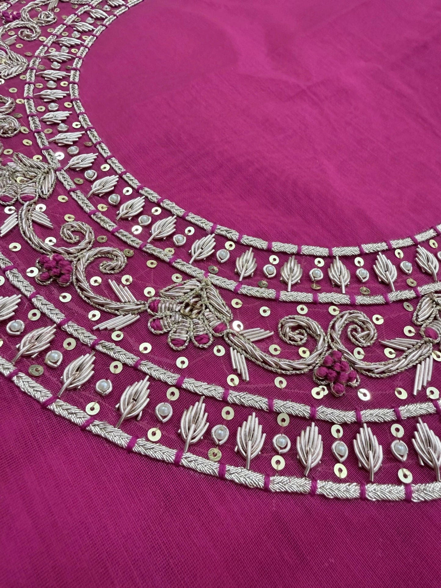 Hand - crafted Hand Embroidered Rani Pink Salwar Kameez for Women: Handmade Punjabi Suit for Wedding with elegant handwork - LIBASTINO
