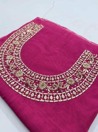 Hand - crafted Hand Embroidered Rani Pink Salwar Kameez for Women: Handmade Punjabi Suit for Wedding with elegant handwork - LIBASTINO