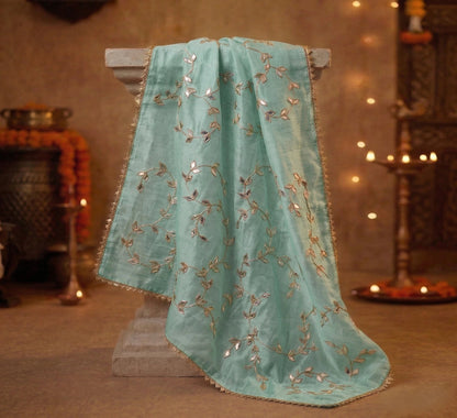 Hand - crafted Hand Embroidered Unstitched Suit Set with Zardozi & Gota Patti Work with elegant handwork - LIBASTINO