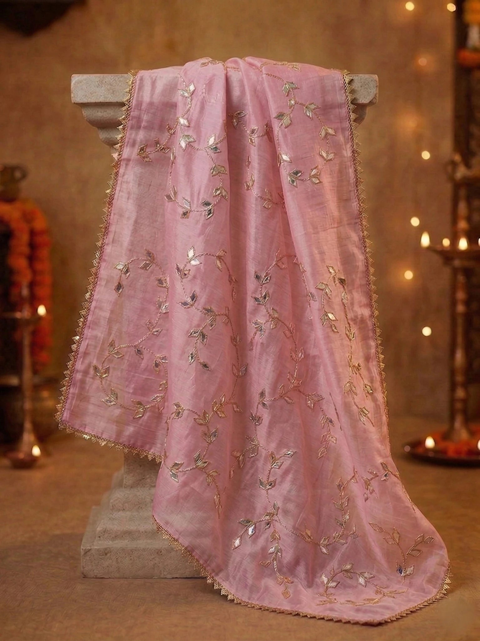 Hand - crafted Hand Embroidered Unstitched Suit Set with Zardozi & Gota Patti Work with elegant handwork - LIBASTINO