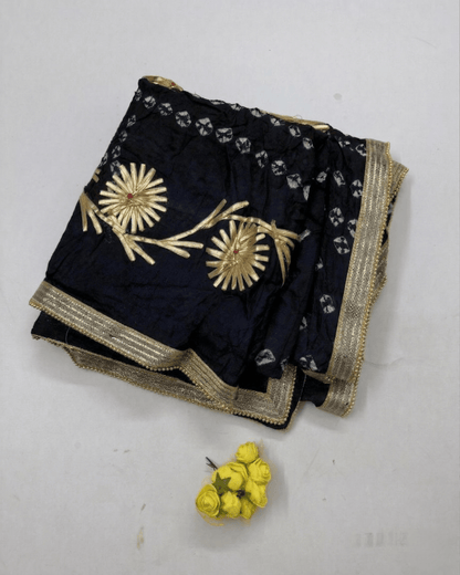 Hand - crafted Jaipuri Bandhani Silk Dupatta with Charkhi Gota Work & Shiny Lace Border with elegant handwork - LIBASTINO