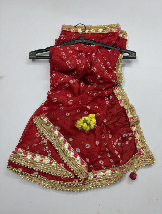 Hand - crafted Jaipuri Bandhani Silk Dupatta with Heavy Gota Patti Border & Pearl Work with elegant handwork - LIBASTINO