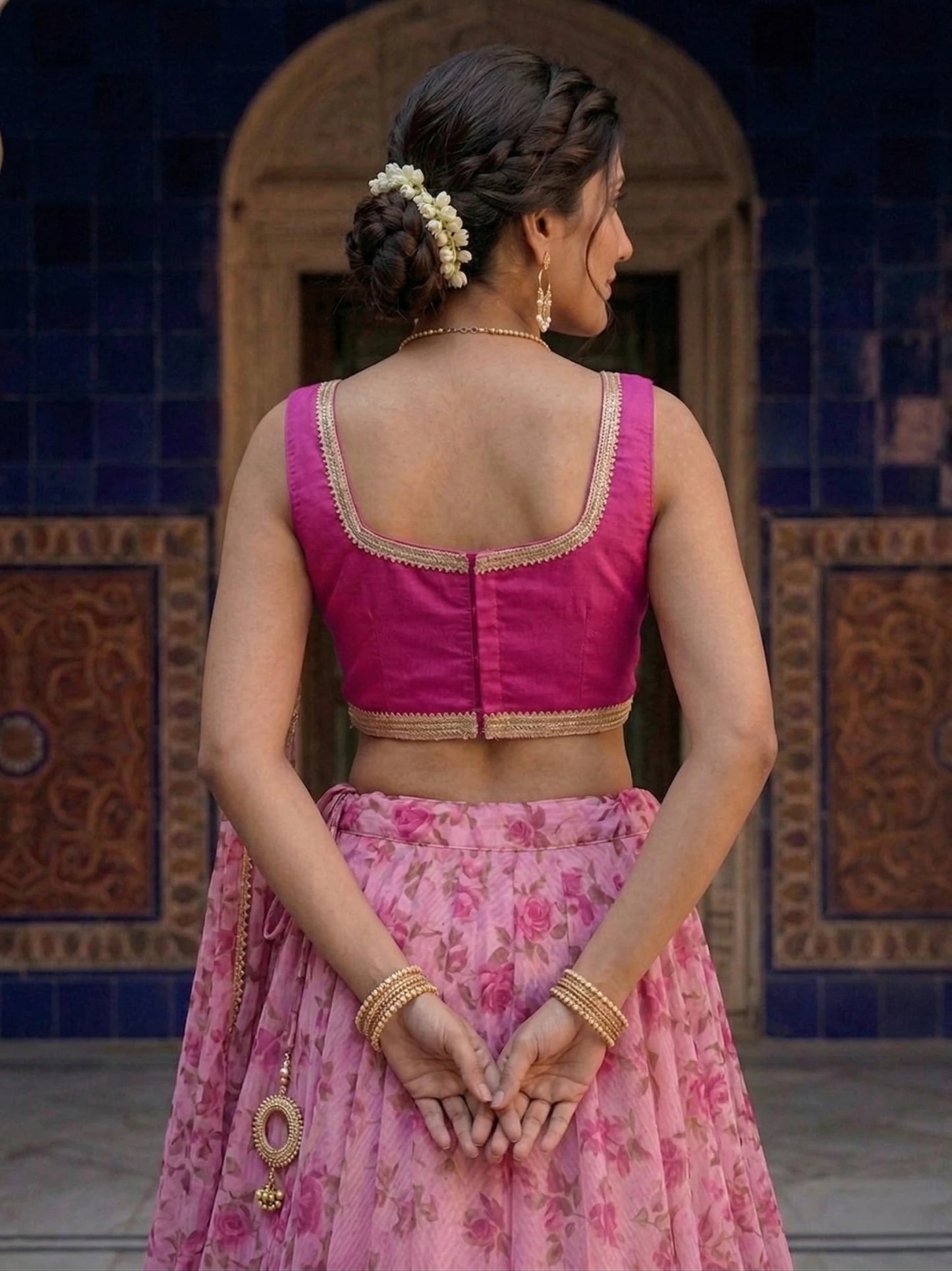 Hand - crafted Kota Doria Semi - Stitched Lehenga Set with Gota Patti & Lace Work with elegant handwork - LIBASTINO
