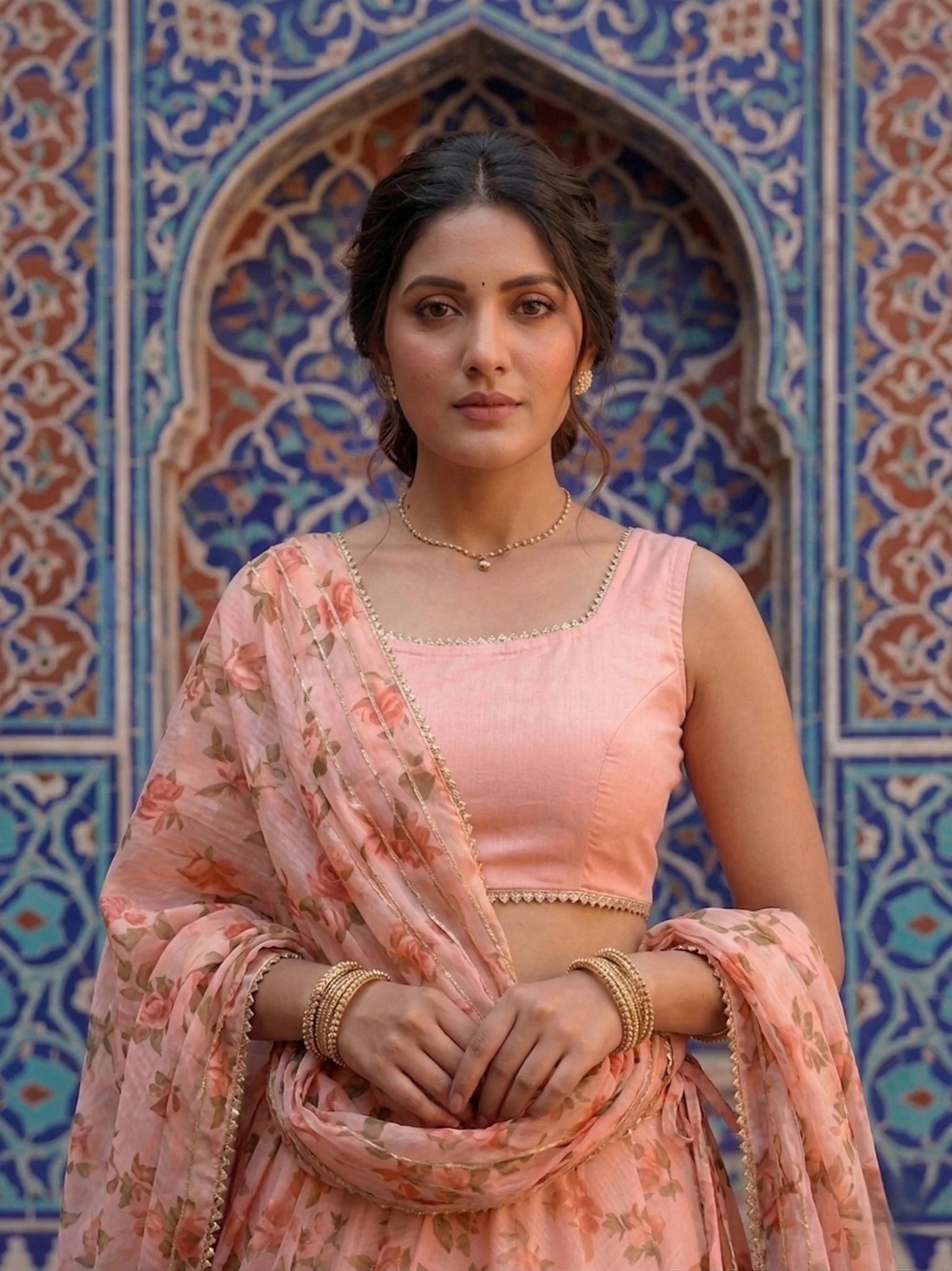 Hand - crafted Kota Doria Semi - Stitched Lehenga Set with Gota Patti & Lace Work with elegant handwork - LIBASTINO