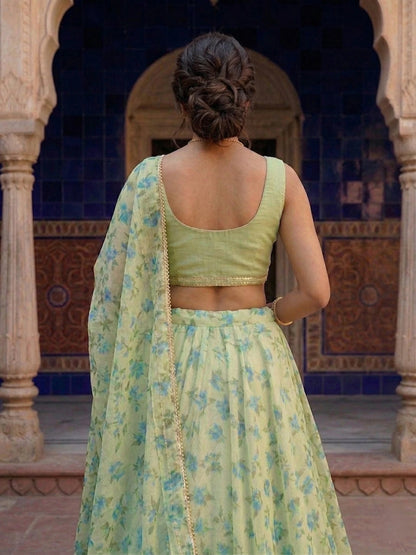 Hand - crafted Kota Doria Semi - Stitched Lehenga Set with Gota Patti & Lace Work with elegant handwork - LIBASTINO