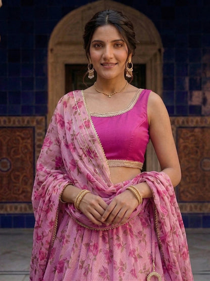 Hand - crafted Kota Doria Semi - Stitched Lehenga Set with Gota Patti & Lace Work with elegant handwork - LIBASTINO