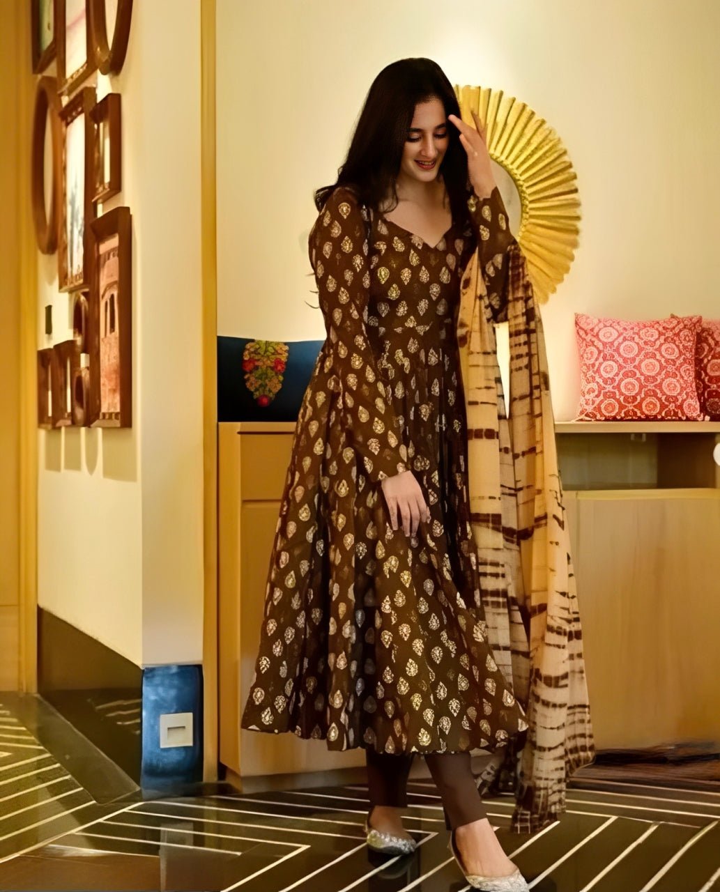 Hand - crafted Luxury Rayon Floral Kurta Set with Pant & Matching Dupatta with elegant handwork - LIBASTINO