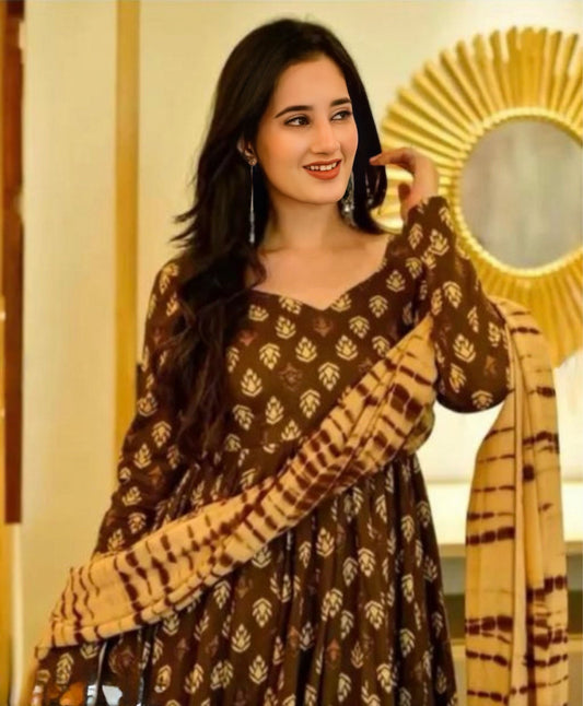 Hand - crafted Luxury Rayon Floral Kurta Set with Pant & Matching Dupatta with elegant handwork - LIBASTINO