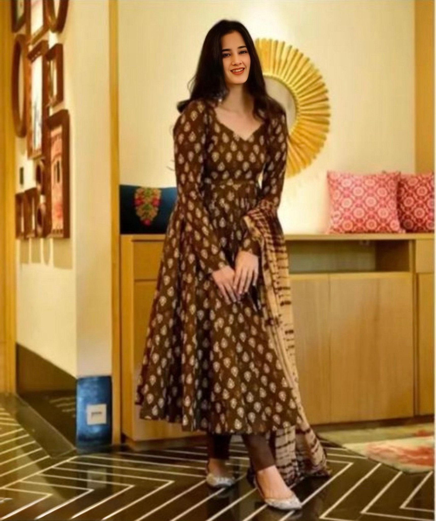 Hand - crafted Luxury Rayon Floral Kurta Set with Pant & Matching Dupatta with elegant handwork - LIBASTINO