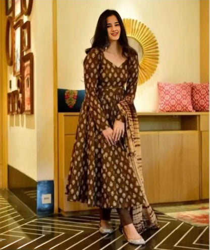 Hand - crafted Luxury Rayon Floral Kurta Set with Pant & Matching Dupatta with elegant handwork - LIBASTINO