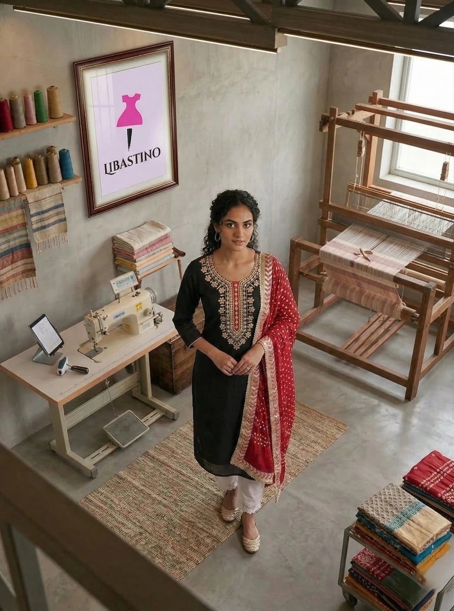 Hand - crafted Premium Chanderi Unstitched Suit with Gota Patti Handwork & Bandhani Dupatta with elegant handwork - LIBASTINO