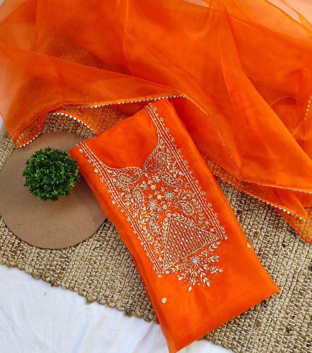 Hand - crafted Premium Organza Fabric Heavy Zardoji Work Suit (Un - Stitched) with elegant handwork - LIBASTINO