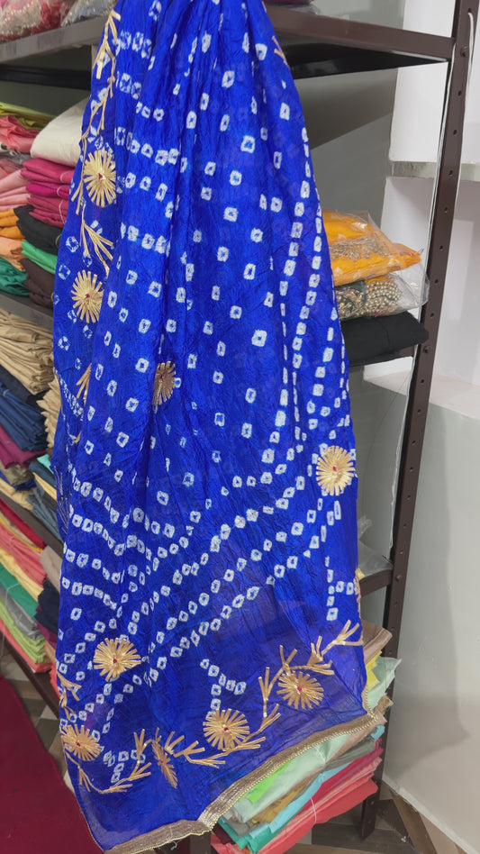 Video of Royal Blue bandhini Charkhi Gota Dupatta
