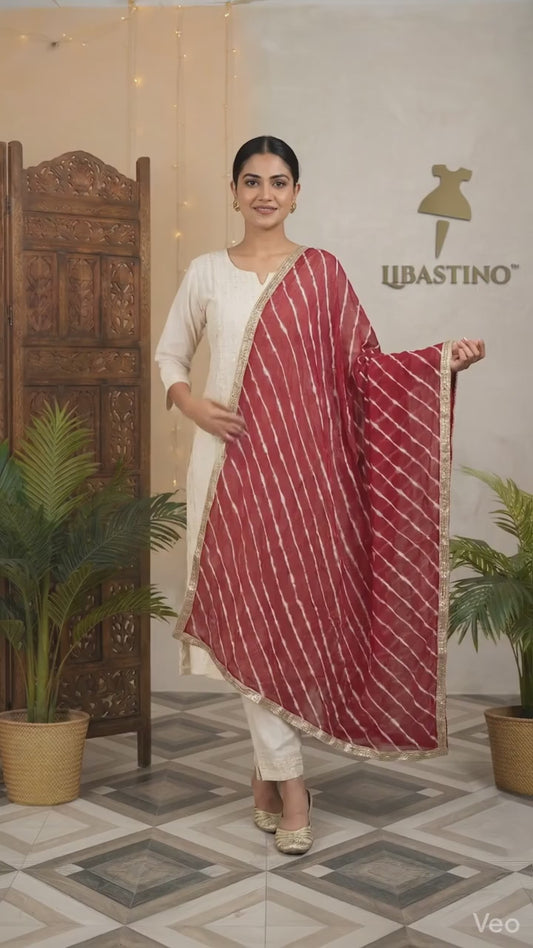 Rajasthani Leheriya Chiffon Dupatta with Heavy Golden Gota Lace Border