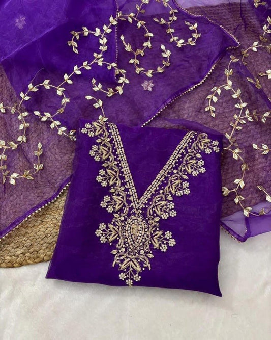 Hand - crafted Purple Hand - Crafted Suit Set with Intricate Gota Patti & Zardozi Work with elegant handwork - LIBASTINO