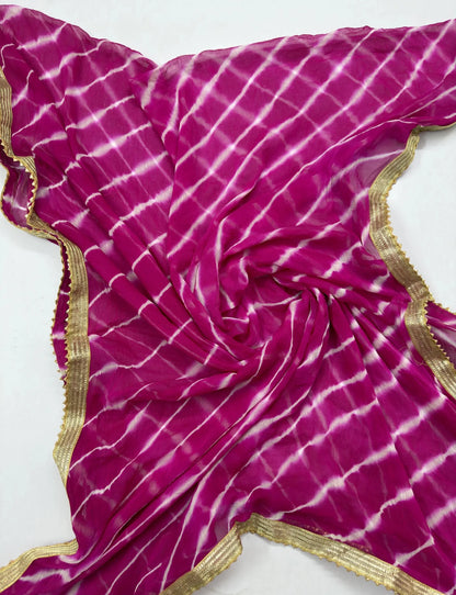 Hand - crafted Rajasthani Leheriya Chiffon Dupatta with Heavy Golden Gota Lace Border with elegant handwork - LIBASTINO