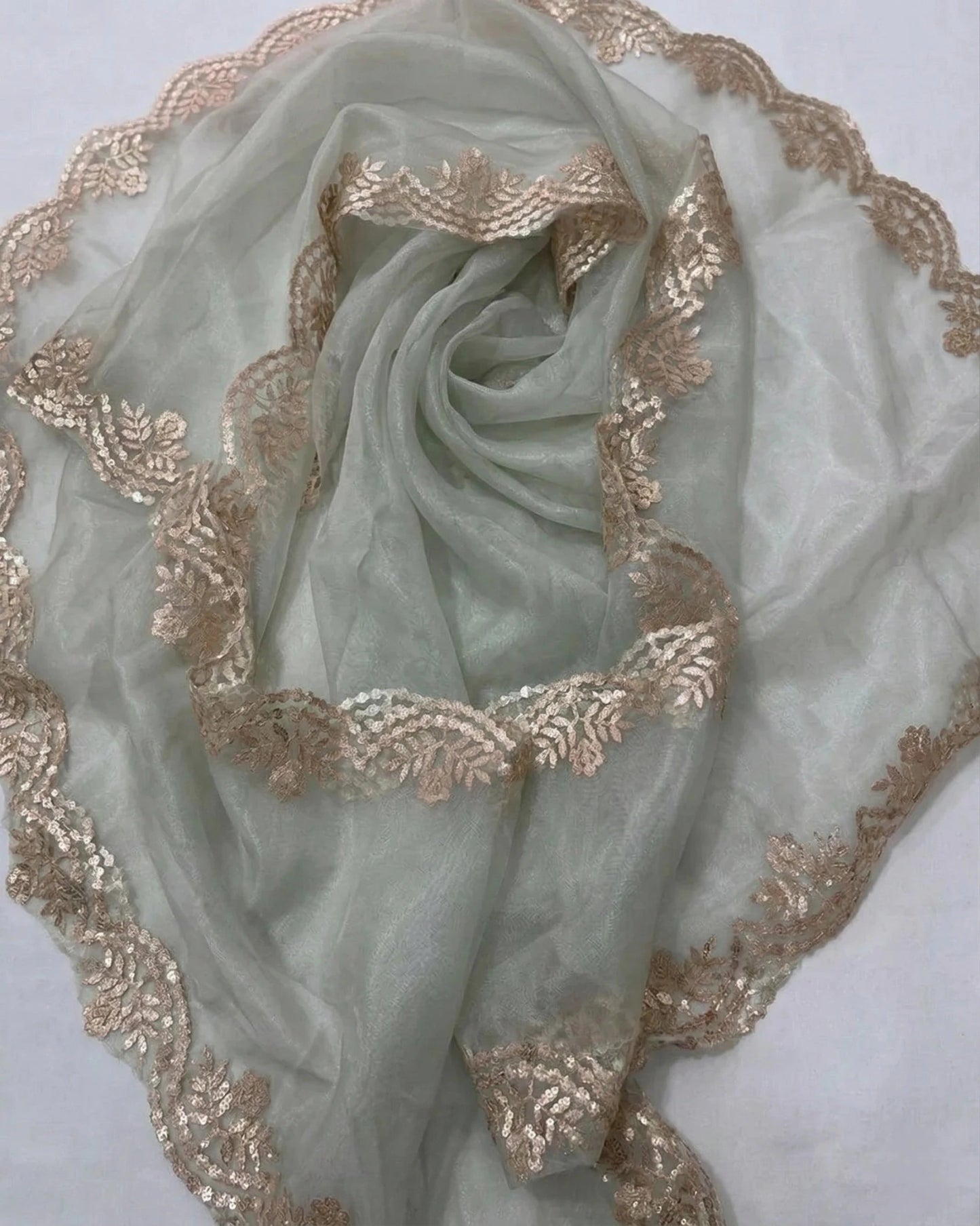 Hand - crafted Sea Green Hand Embroidered Organza Suit Set with Zardozi & Gota Patti Work with elegant handwork - LIBASTINO