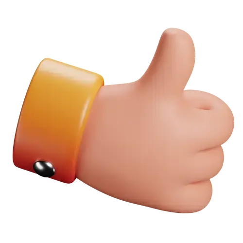 Hand giving a thumbs-up gesture with a yellow wristband on a white background